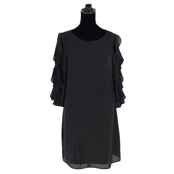Vince Camuto Womens 3/4 Ruffle Sleeve Keyhole Back Shift Dress‎ Black Size 2 - Picture 3 of 11